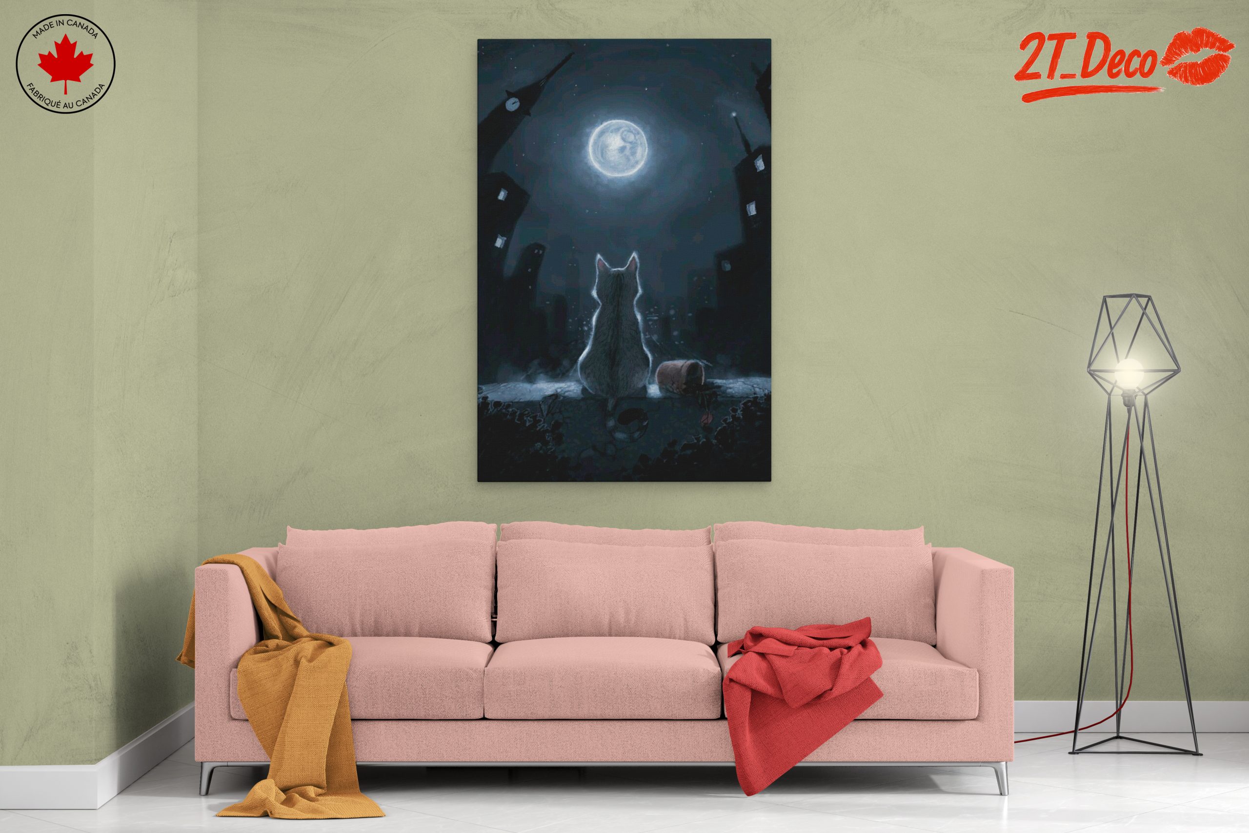 Cat Watching Full Moon in Cityscape - Image 2