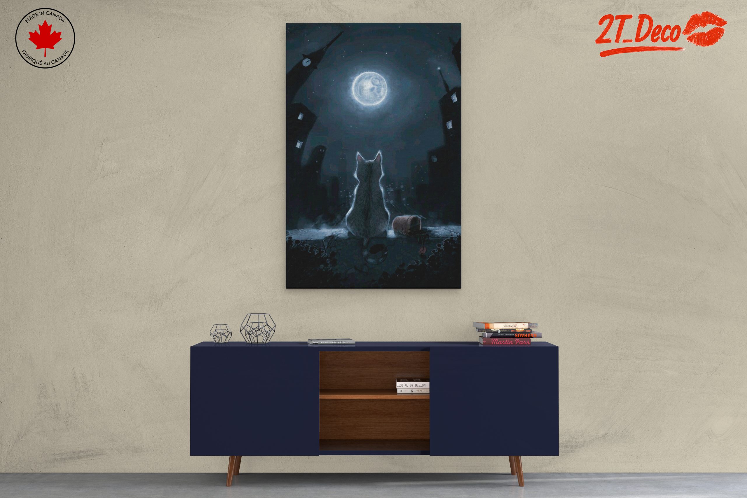 Cat Watching Full Moon in Cityscape - Image 3