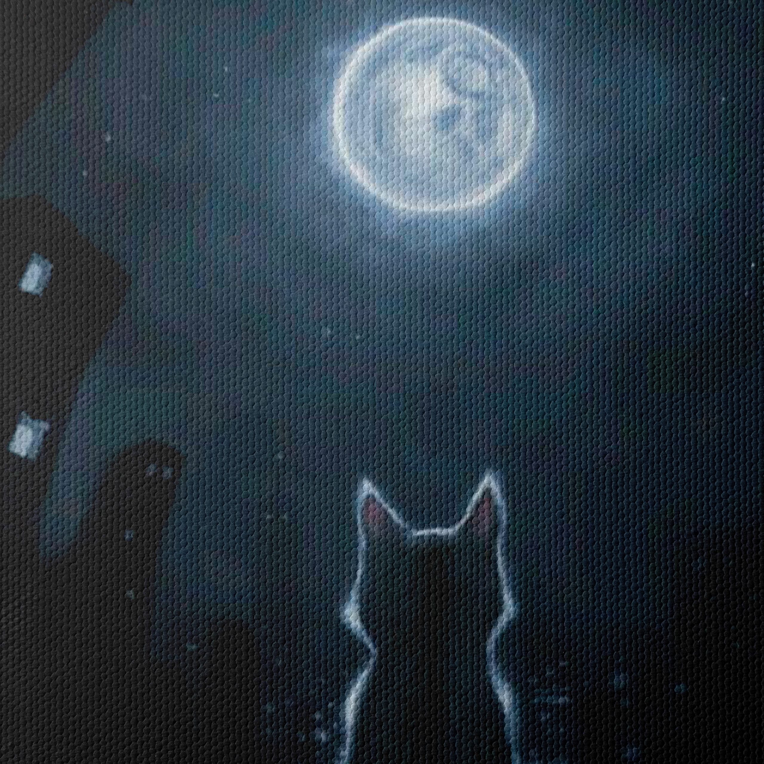 Cat Watching Full Moon in Cityscape - Image 4