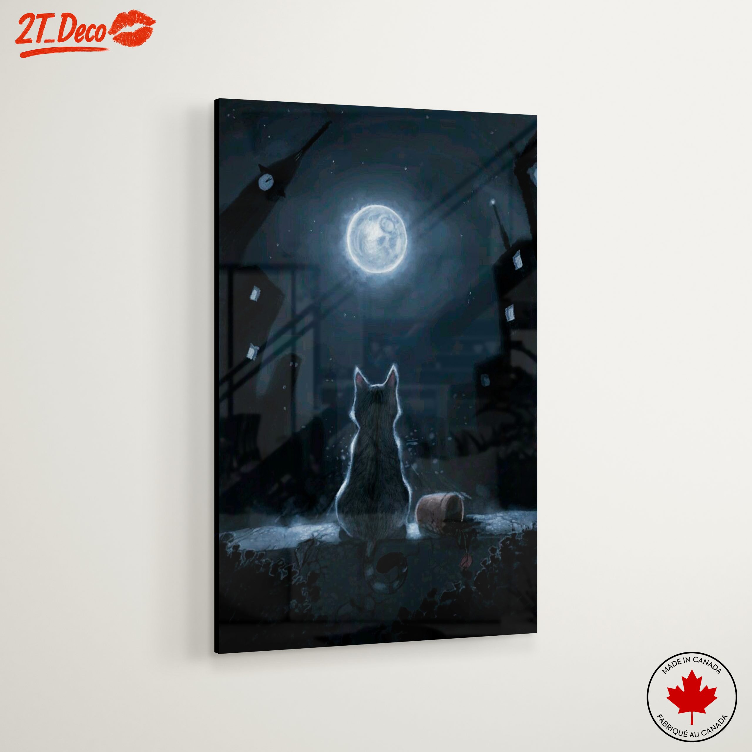 Cat Watching Full Moon in Cityscape - Image 6