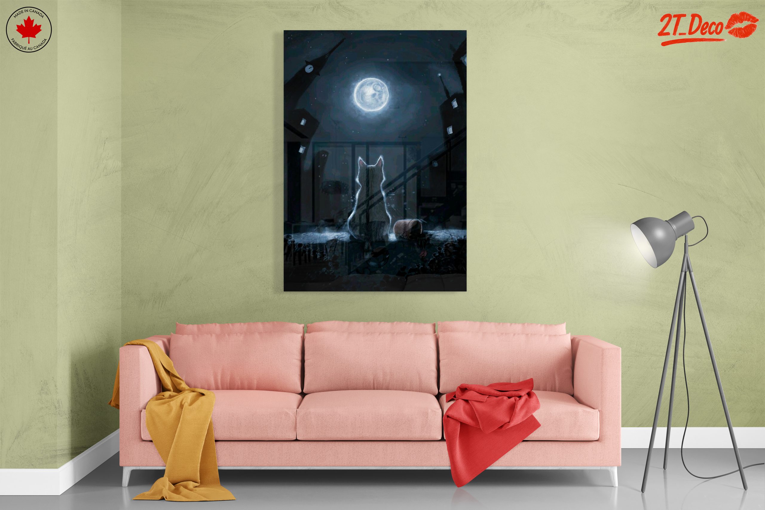 Cat Watching Full Moon in Cityscape - Image 7