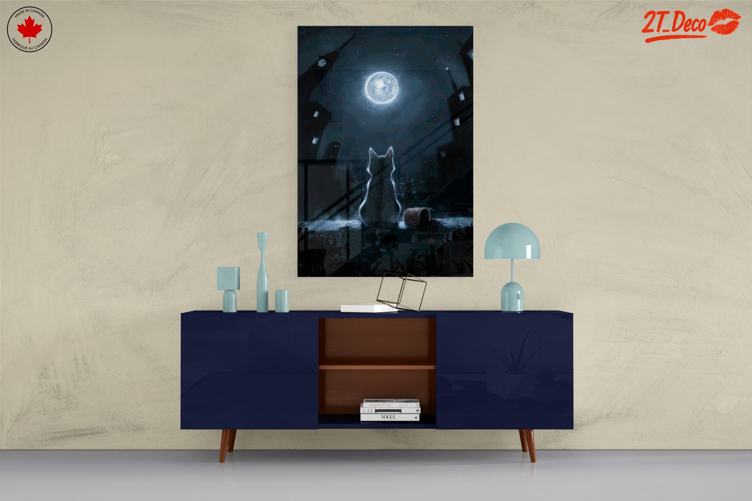 Cat Watching Full Moon in Cityscape - Image 8