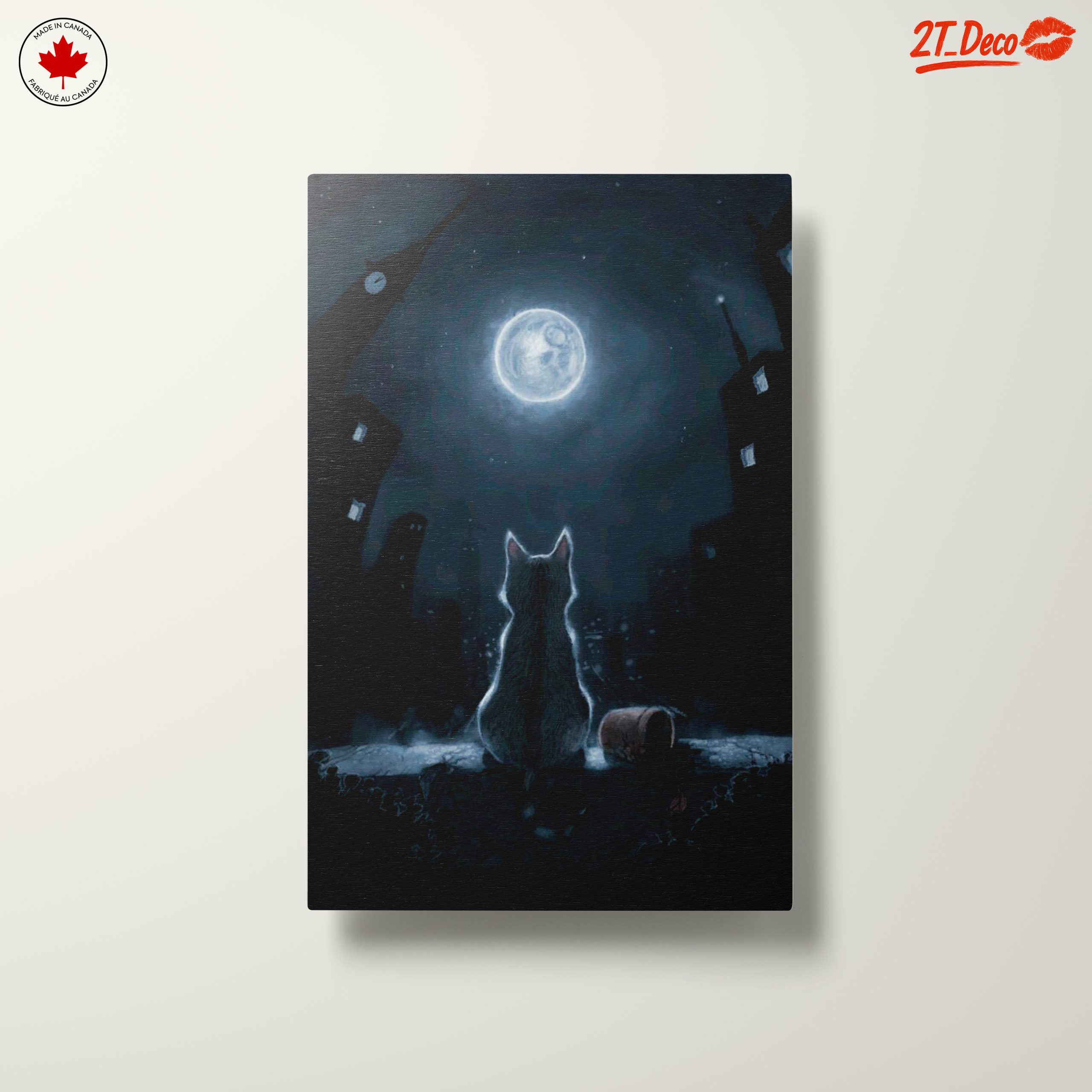 Cat Watching Full Moon in Cityscape - Image 10