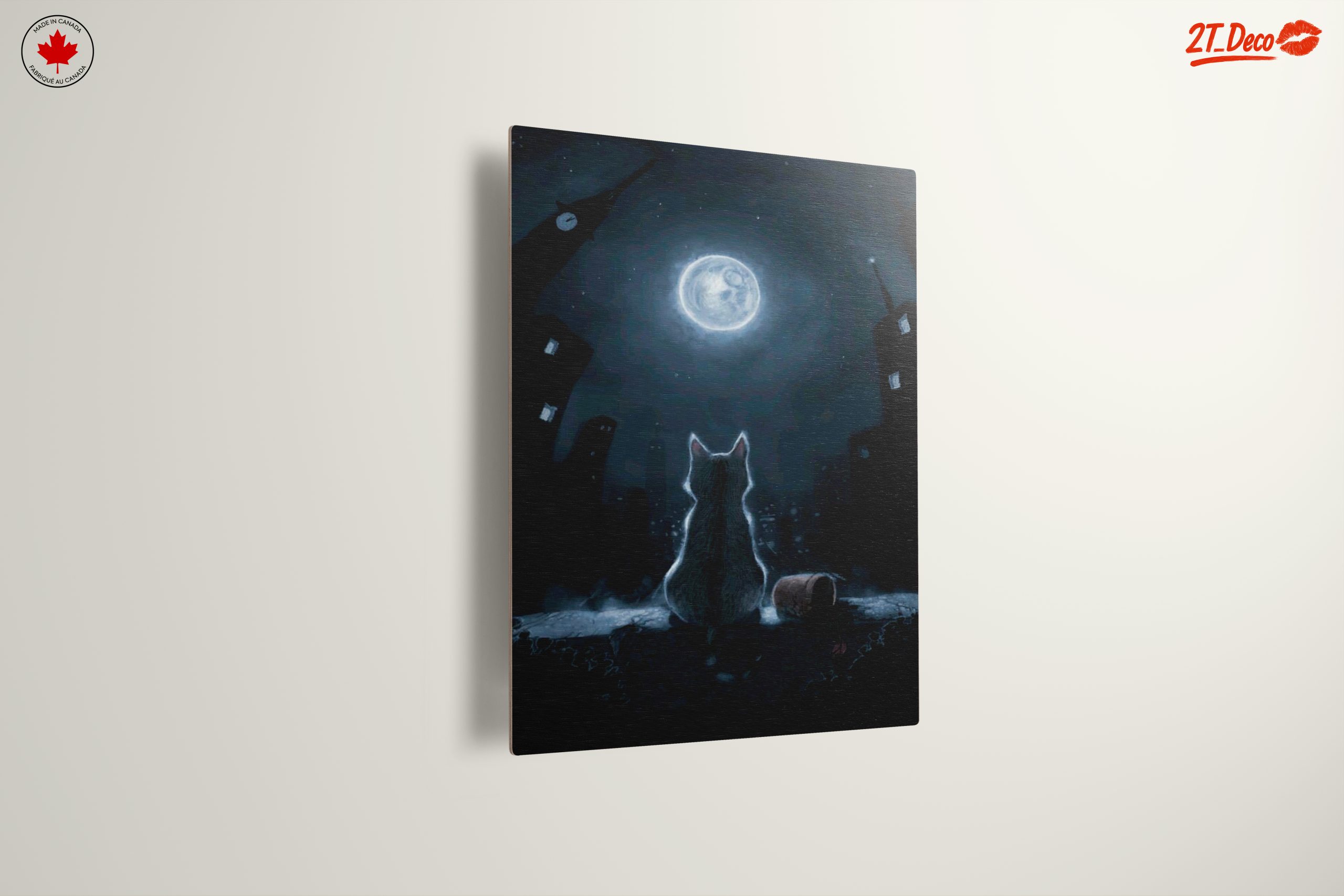 Cat Watching Full Moon in Cityscape - Image 13