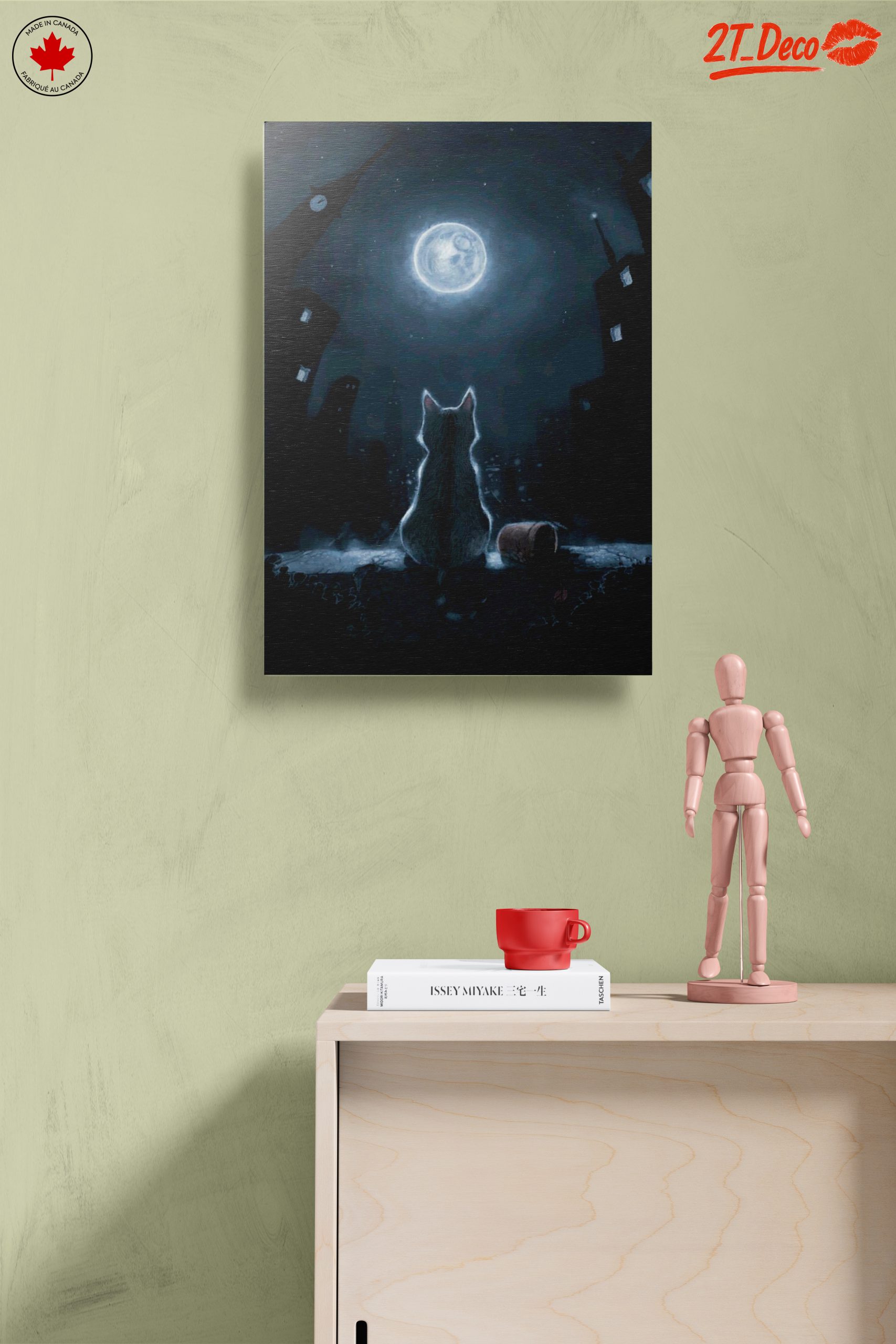 Cat Watching Full Moon in Cityscape - Image 14