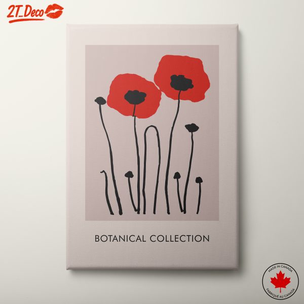 Stylized Botanical Abstract Art with Red Poppies