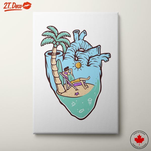 Tropical Heart Illustration with Relaxing Figure
