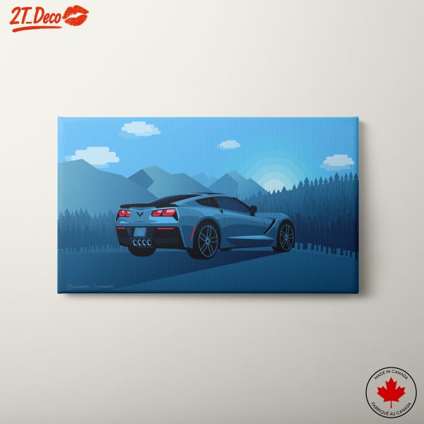 Stylized Classic Car in Serene Landscape