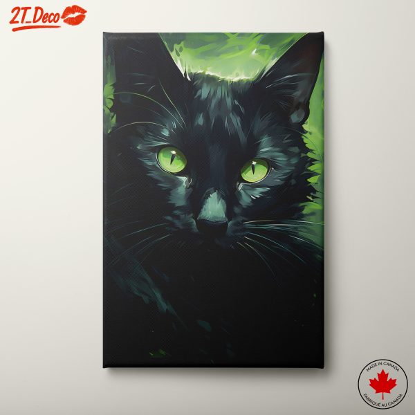 Black Cat Portrait with Green Eyes