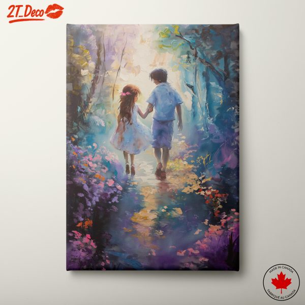 Children Walking Hand in Hand Through a Colorful Path