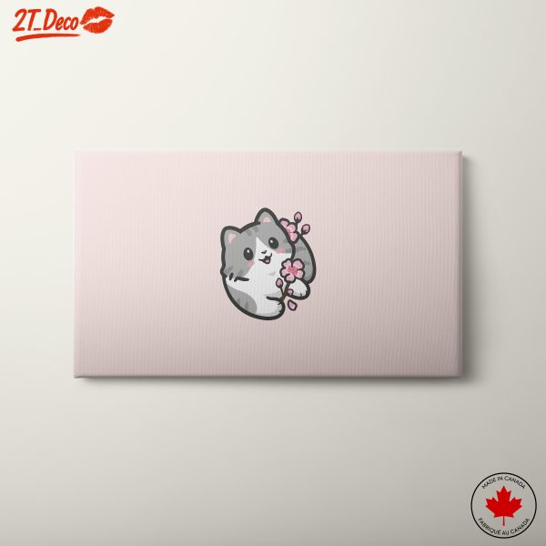 Adorable Cat with Cherry Blossoms Illustration