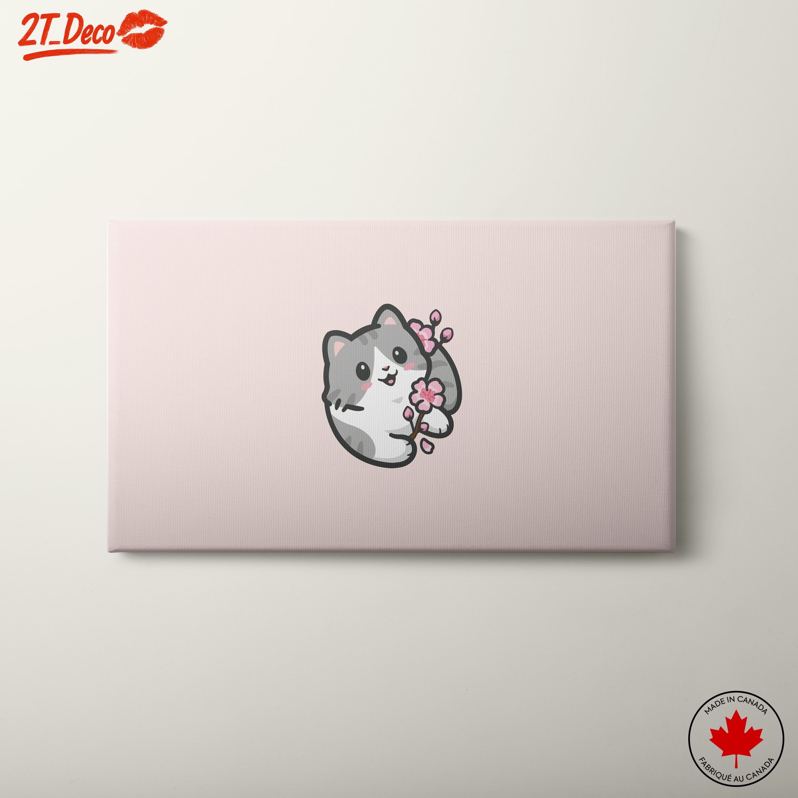 Adorable Cat with Cherry Blossoms Illustration
