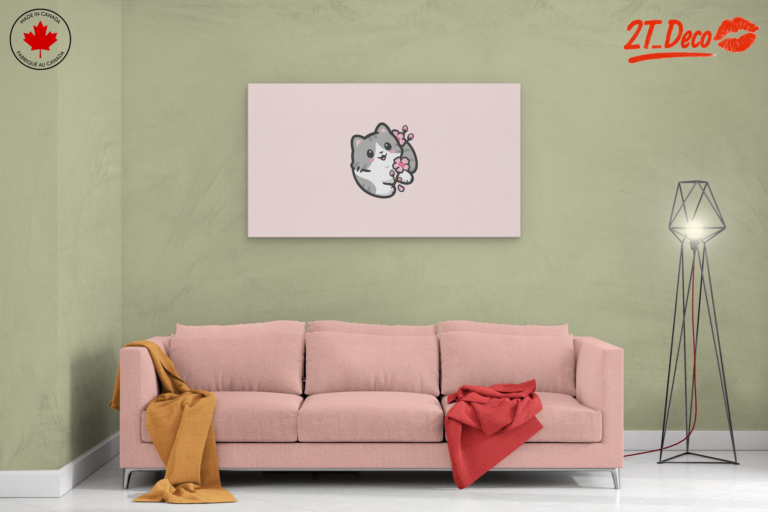 Adorable Cat with Cherry Blossoms Illustration - Image 2