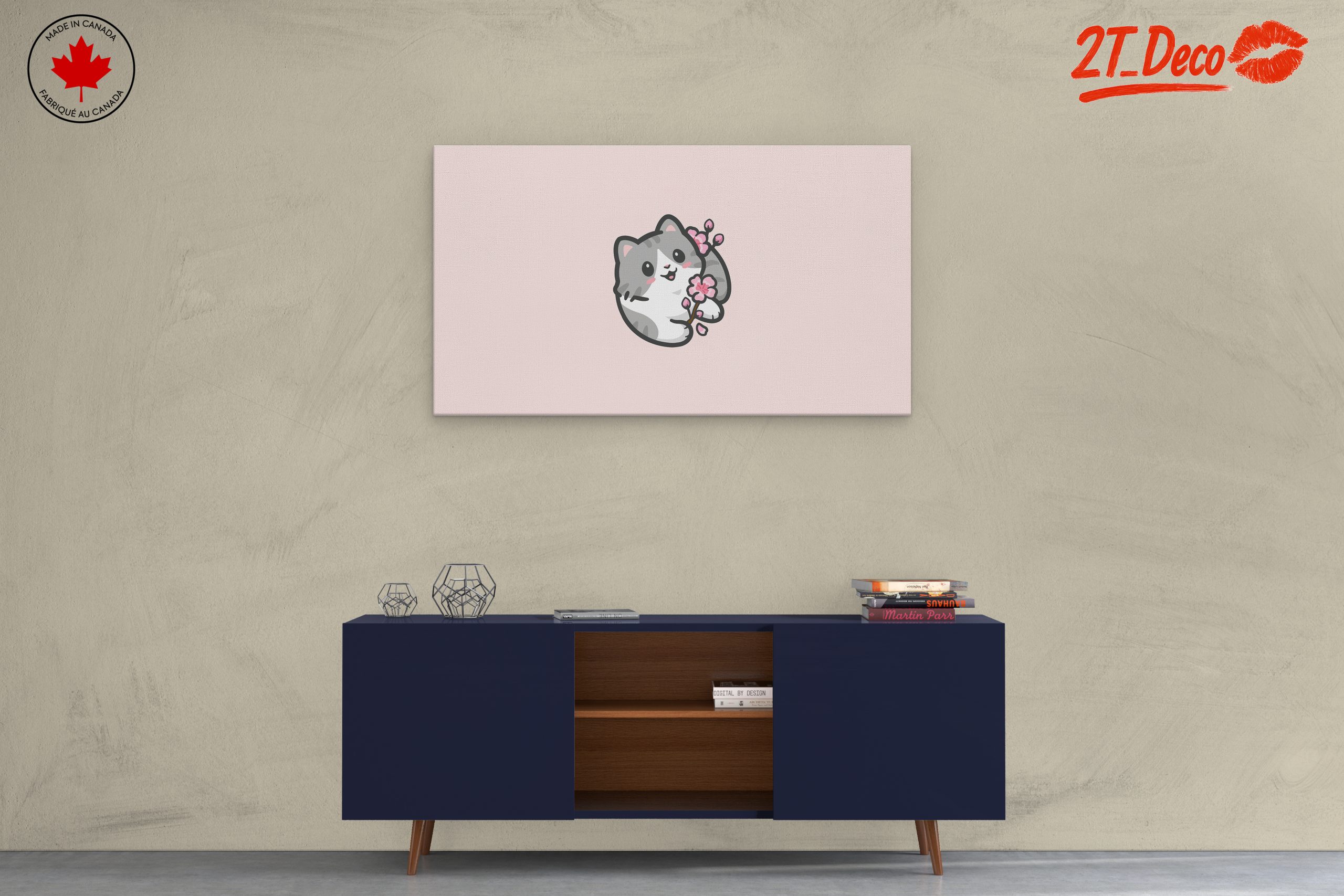 Adorable Cat with Cherry Blossoms Illustration - Image 3