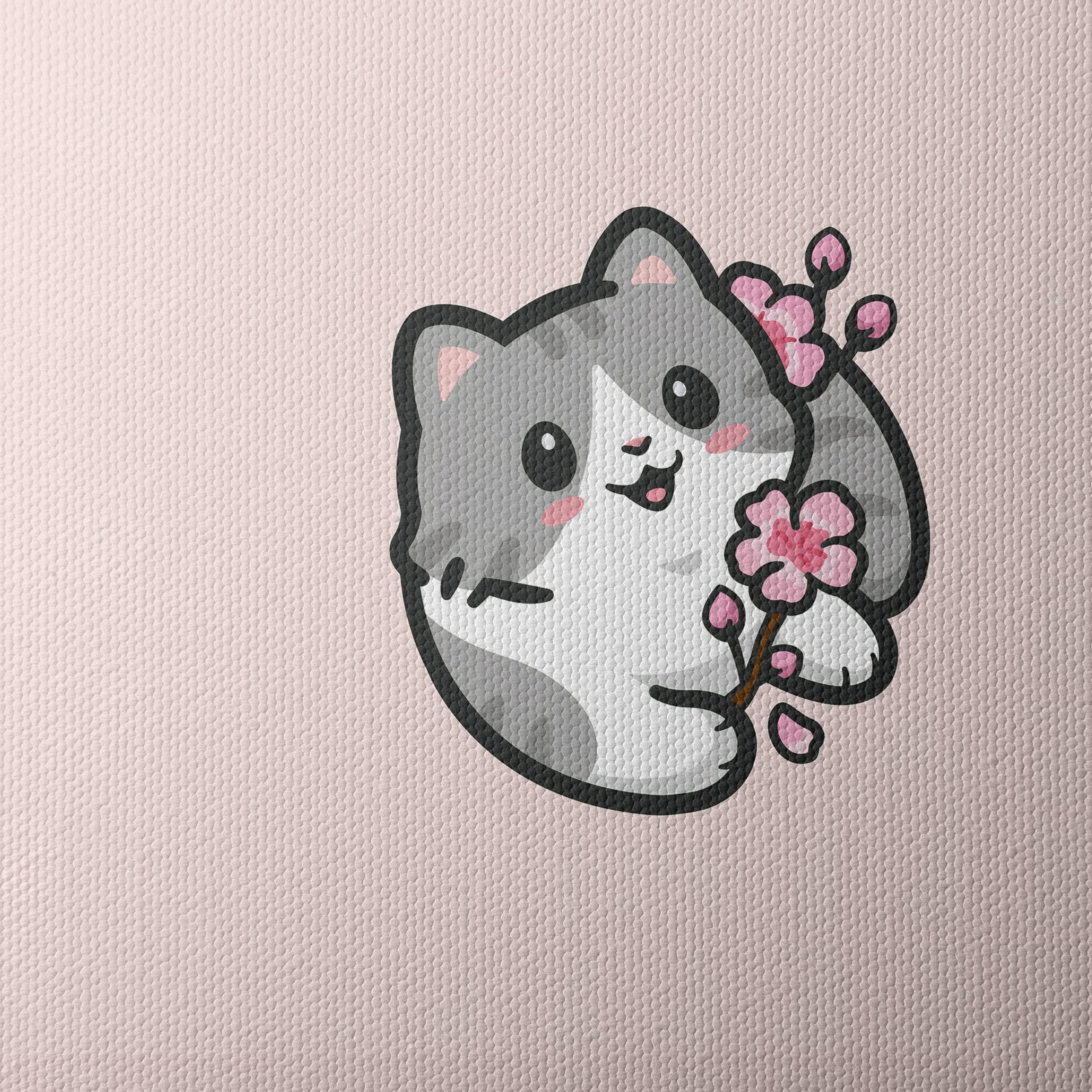 Adorable Cat with Cherry Blossoms Illustration - Image 4