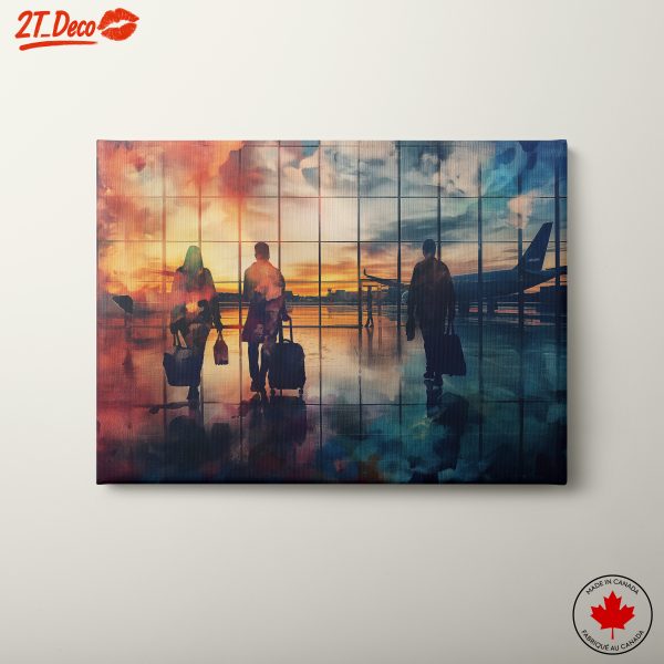 Travelers Silhouettes at Airport Sunset