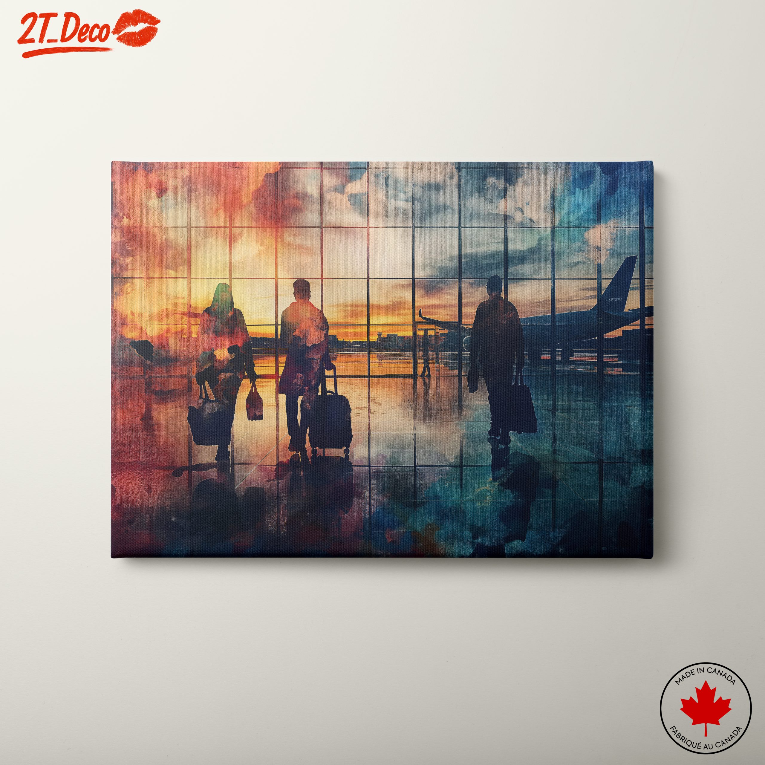 Travelers Silhouettes at Airport Sunset