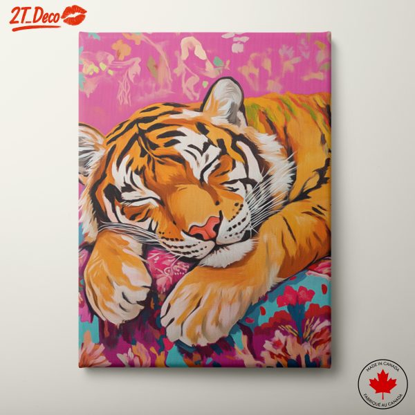 Whimsical Tiger on Floral Background
