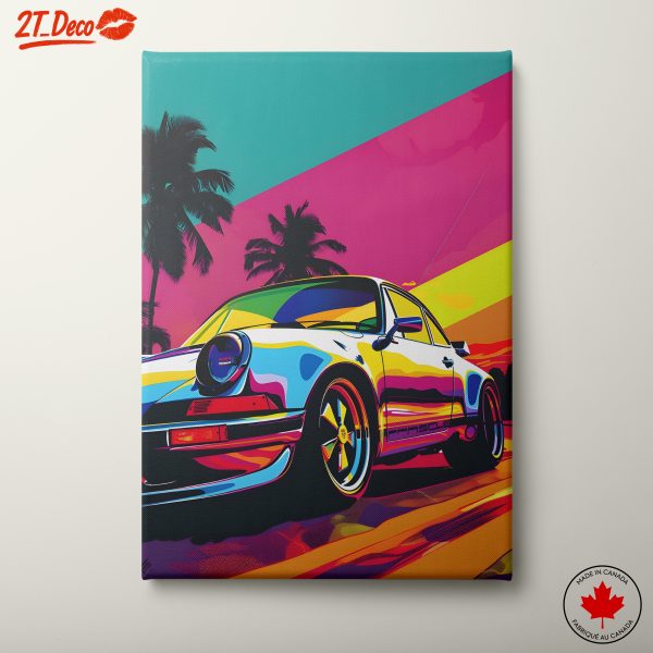 Vibrant Classic Car Art with Palm Trees