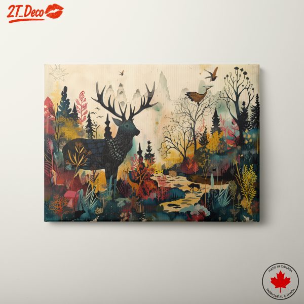 Colorful Nature Landscape with Deer and Wildlife