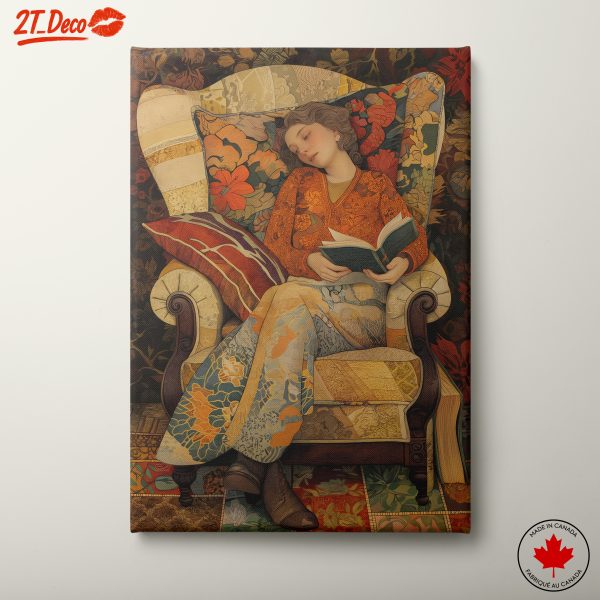 Sleepy Girl Reading in Vintage Chair