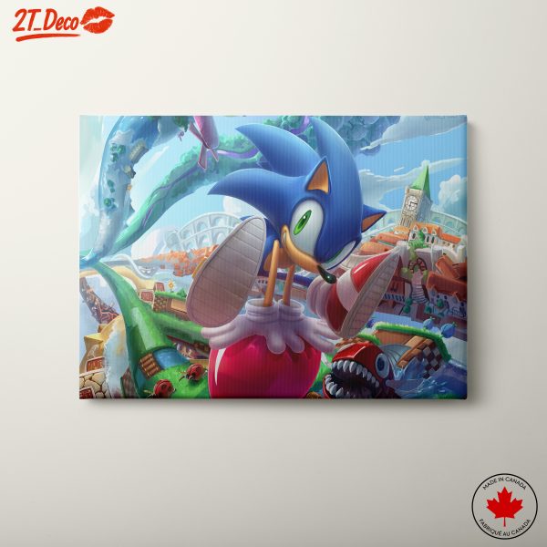 Sonic in a Vibrant Fantasy Landscape