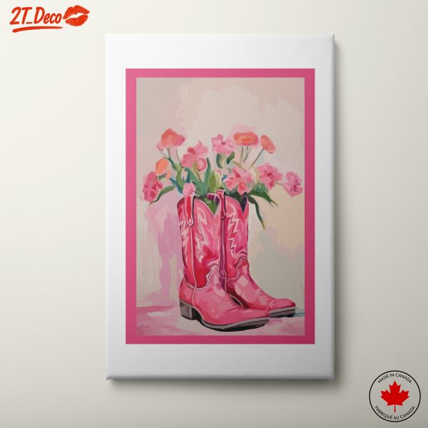 Pink Cowboy Boots with Floral Arrangement