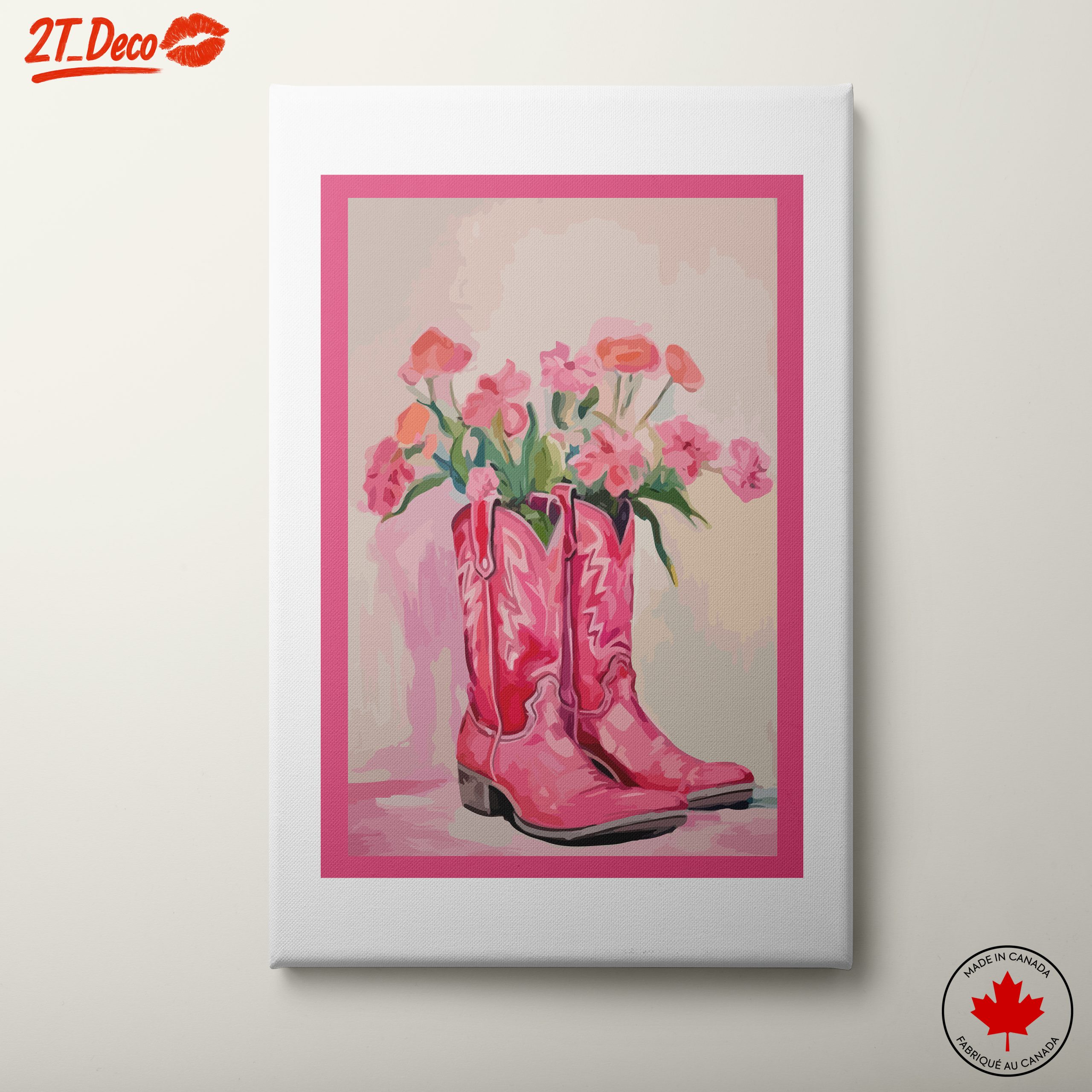 Pink Cowboy Boots with Floral Arrangement