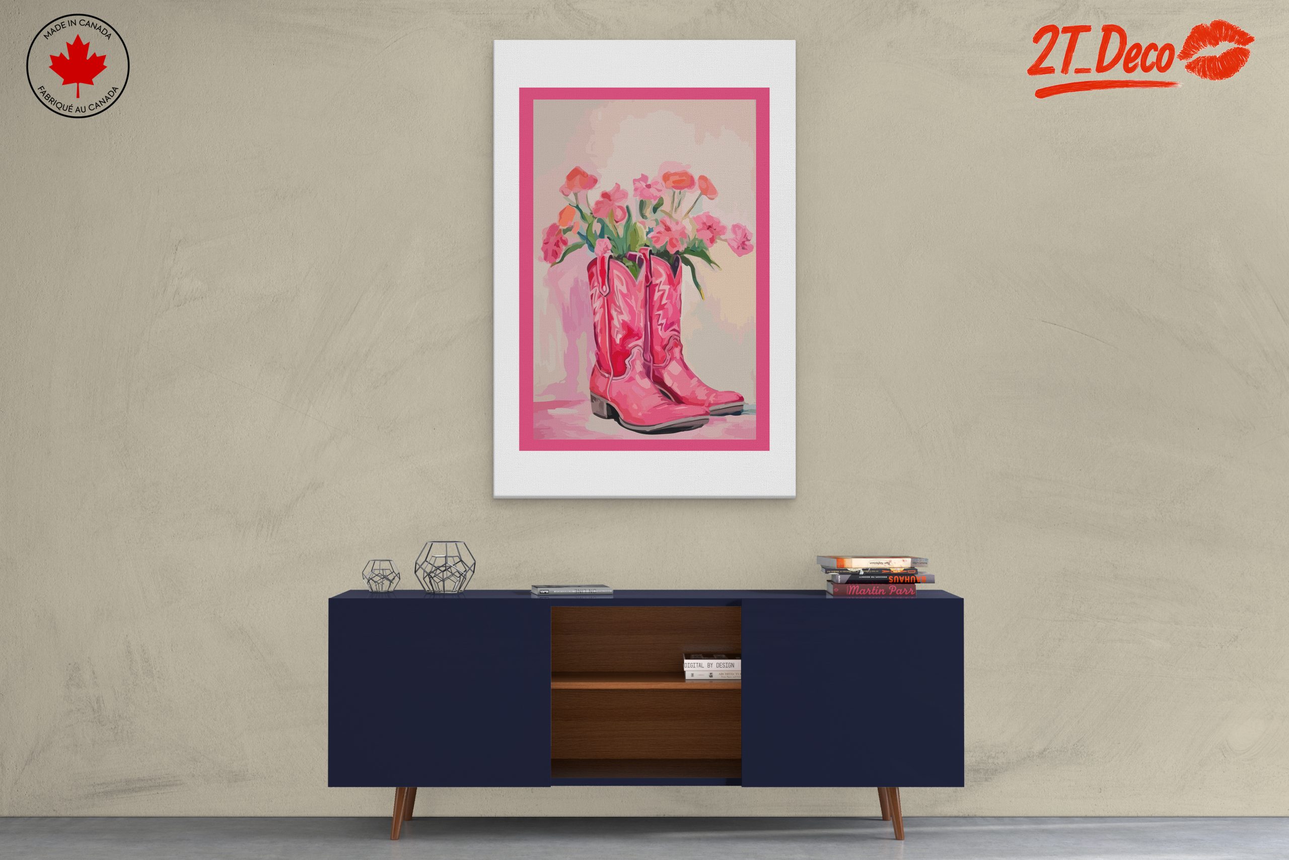 Pink Cowboy Boots with Floral Arrangement - Image 3