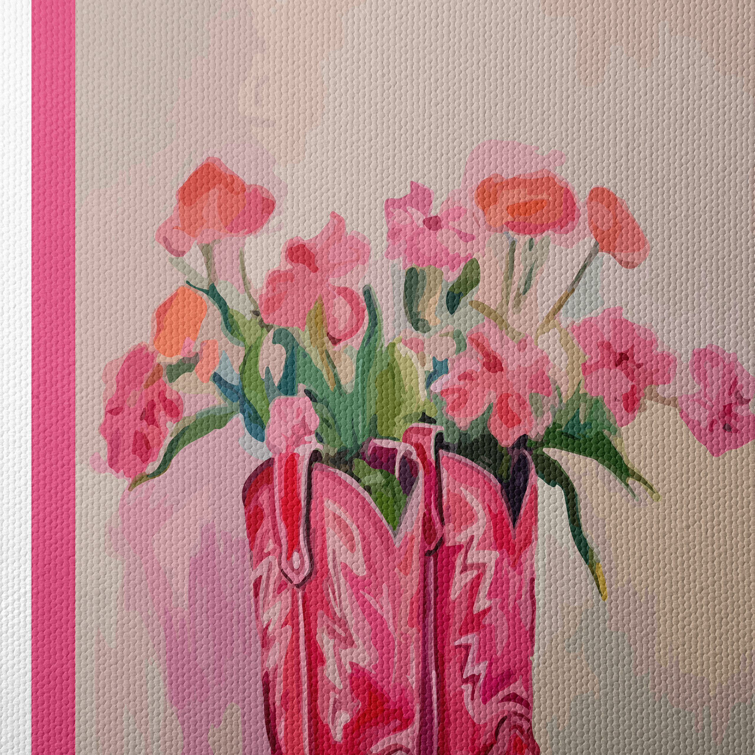 Pink Cowboy Boots with Floral Arrangement - Image 4