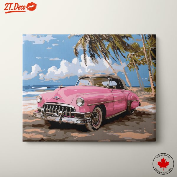 Pink Classic Car on the Beach