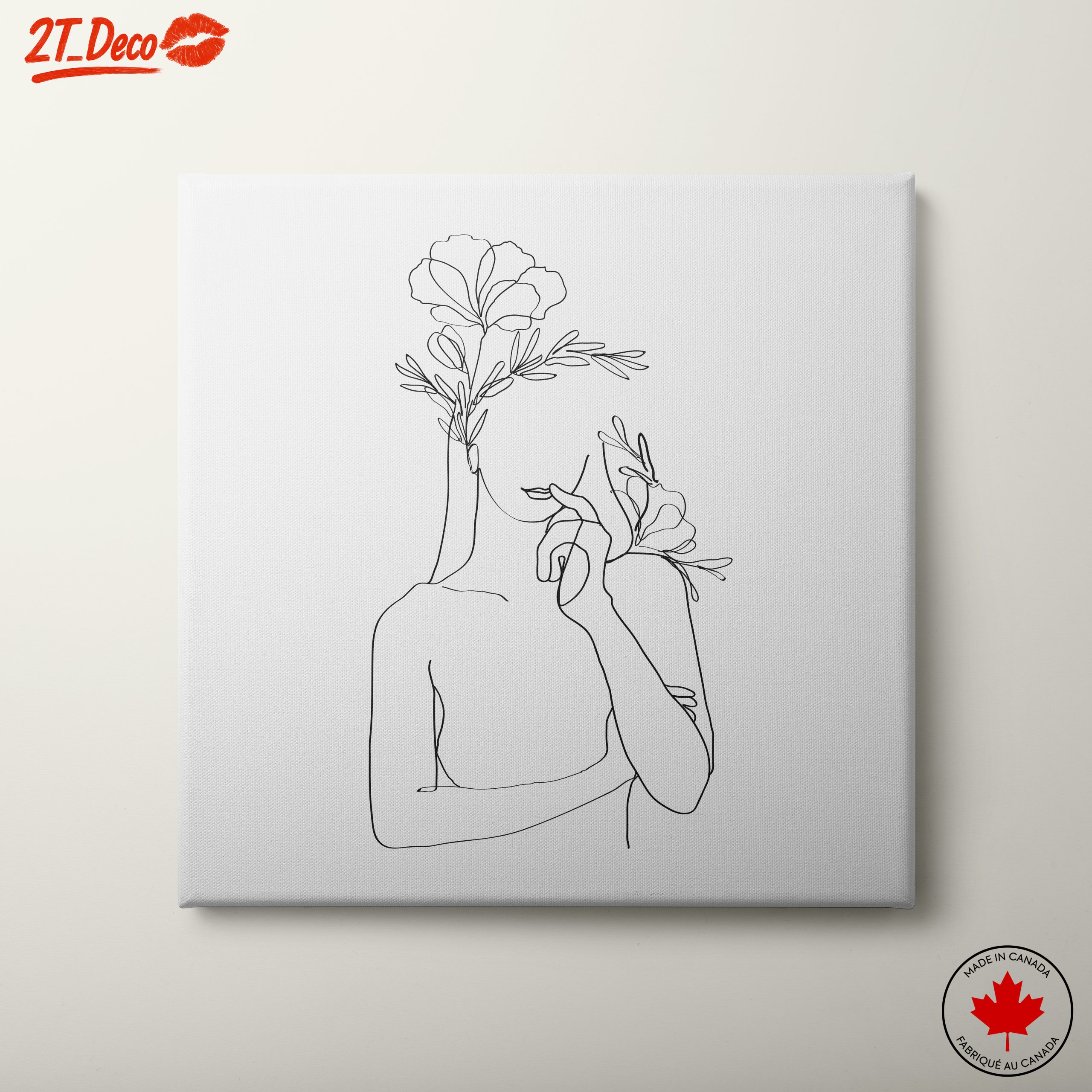 Stylized Minimalist Female Figure with Flowers