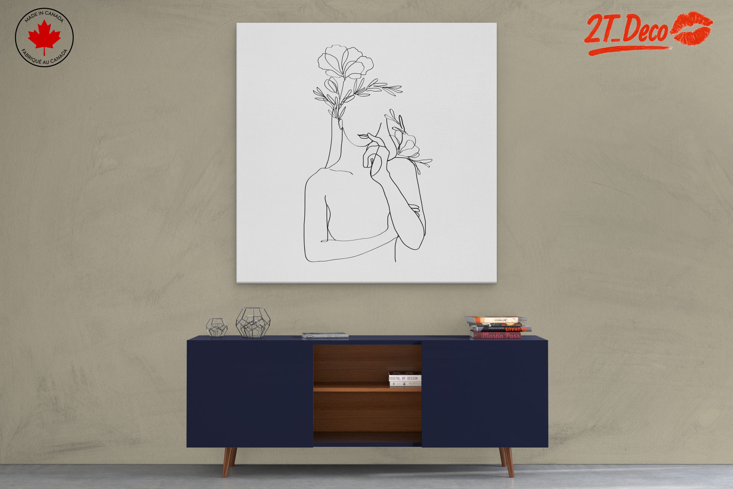 Stylized Minimalist Female Figure with Flowers - Image 3