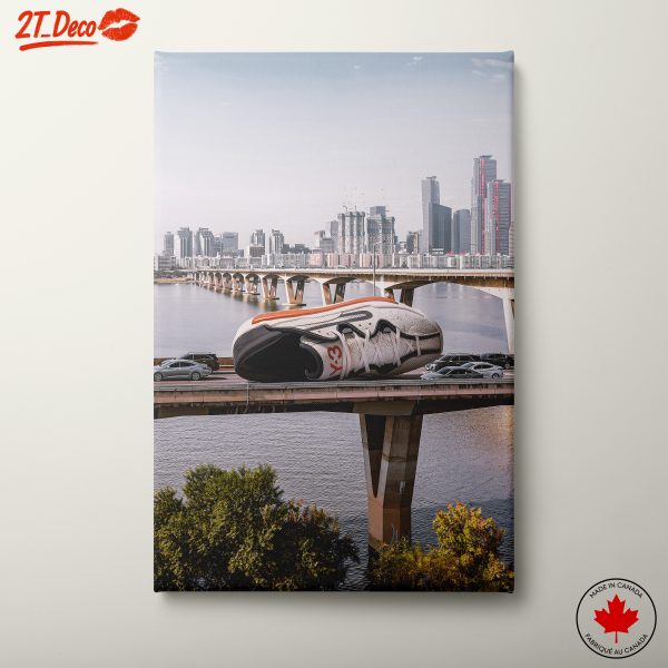 Surreal Urban Scene with Giant Sneaker