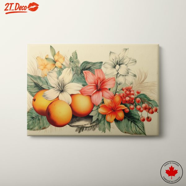 Vibrant Botanical Artwork Featuring Flowers and Fruits