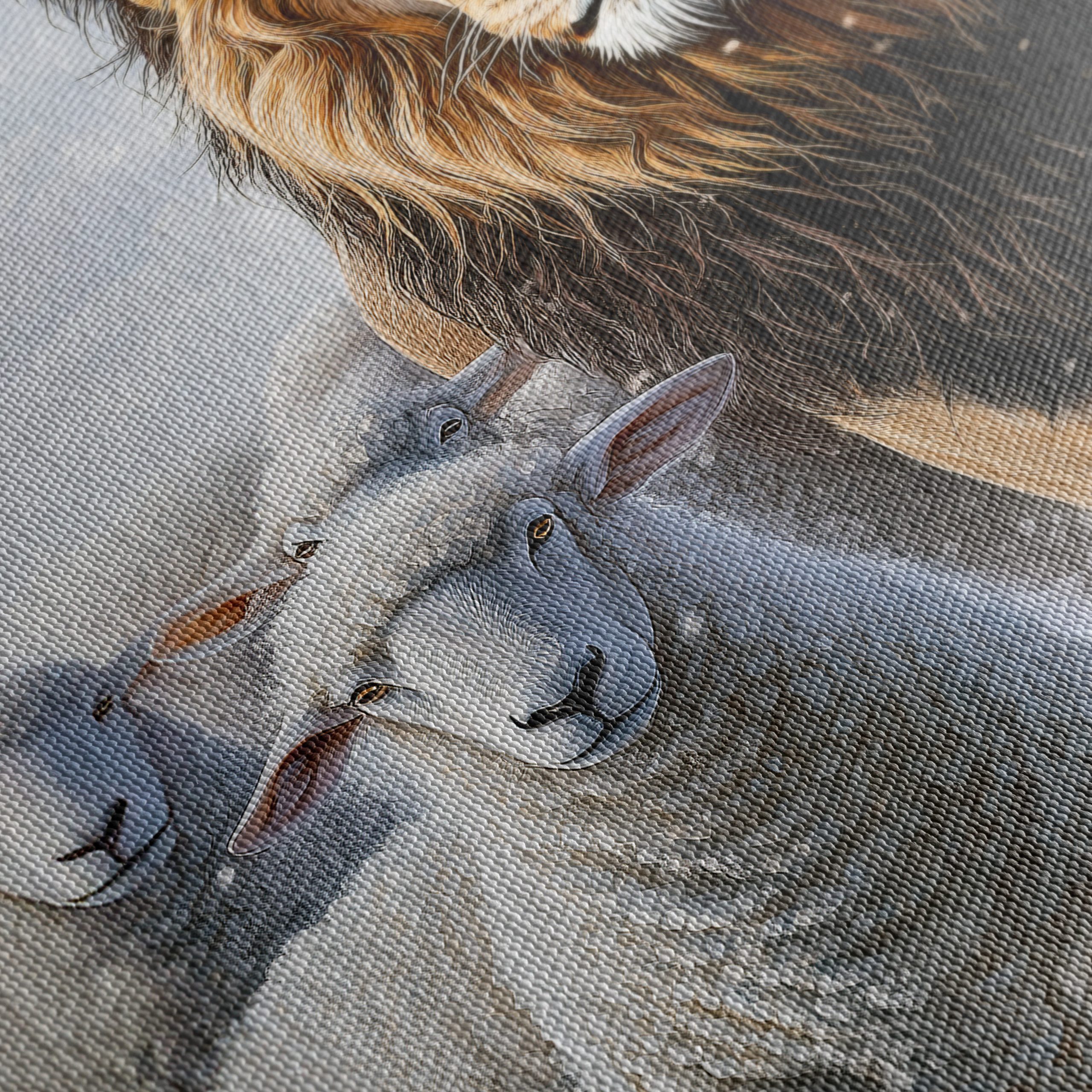 Lion Surrounded by Sheep in Snowy Landscape - Image 5