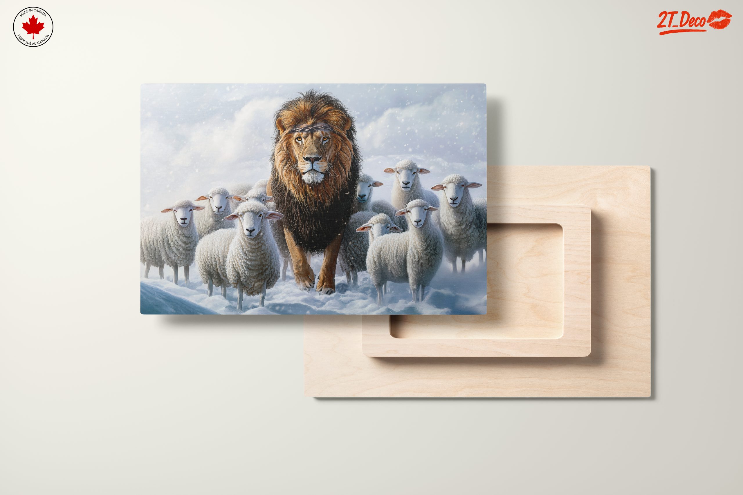 Lion Surrounded by Sheep in Snowy Landscape - Image 11