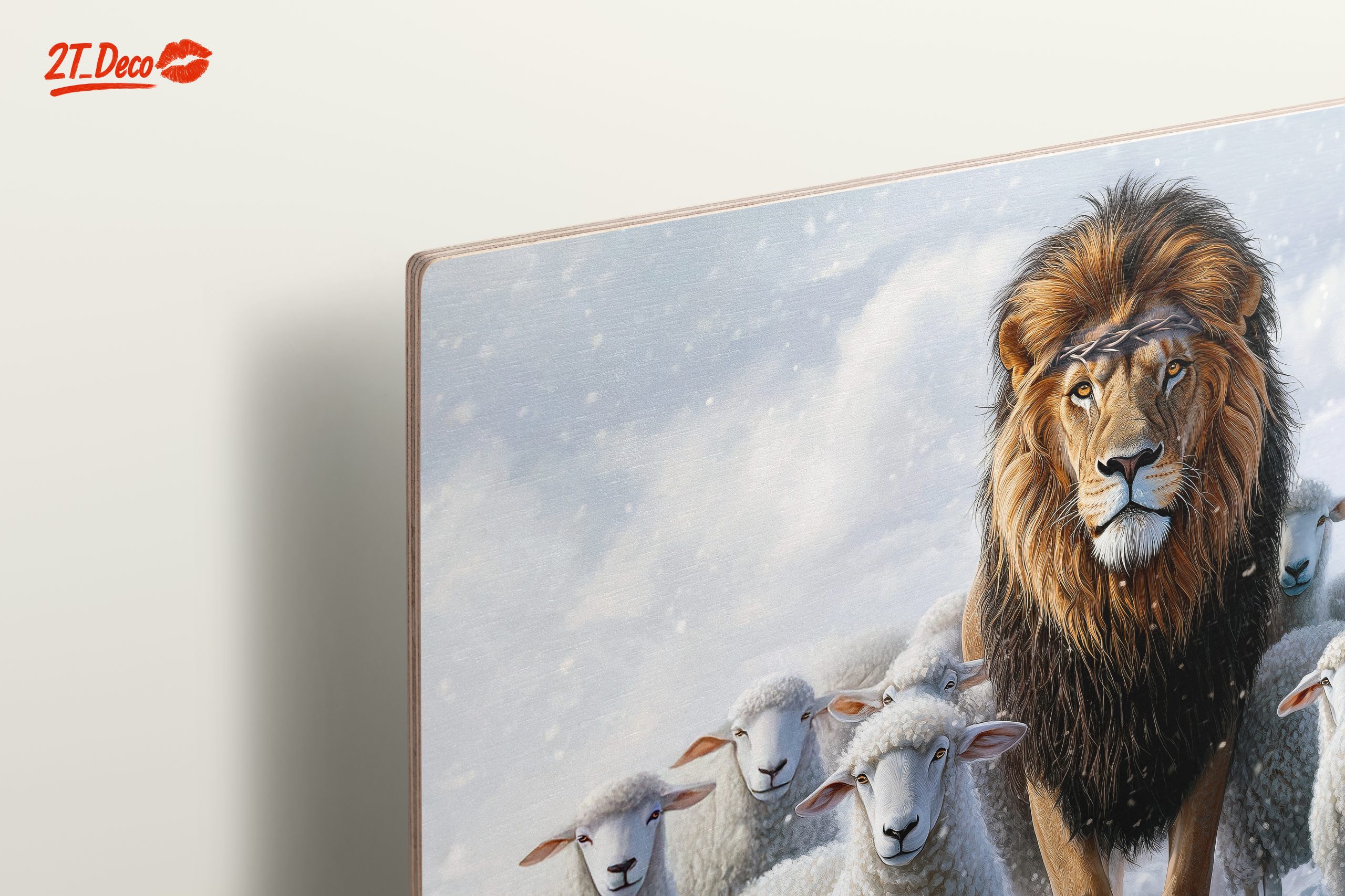 Lion Surrounded by Sheep in Snowy Landscape - Image 15