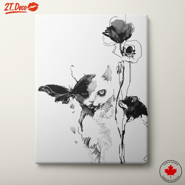 Stylized Cat and Floral Art
