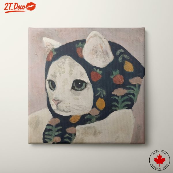 Whimsical Cat Portrait in Floral Scarf