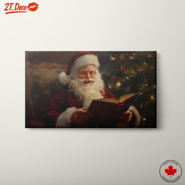 Santa Claus Reading a Book by the Christmas Tree