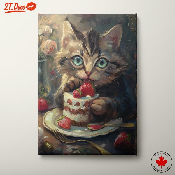 Kitten Enjoying Strawberries and Dessert
