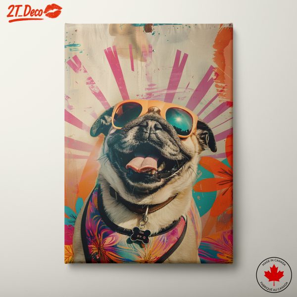 Playful Dog with Sunglasses in Colorful Background