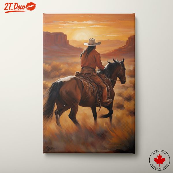 Cowboy Riding Horse at Sunset