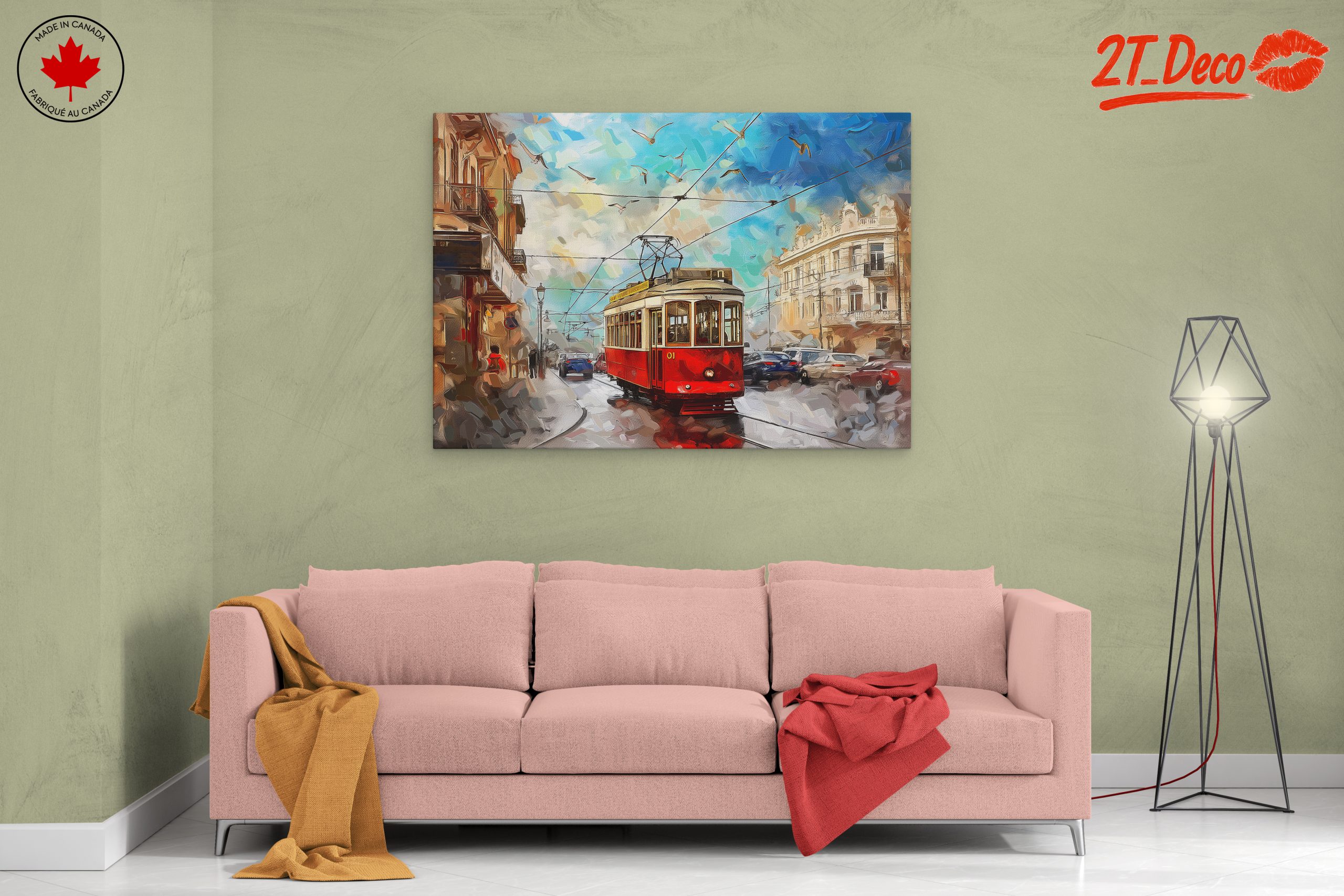 Vibrant City Tram Scene Art - Image 2