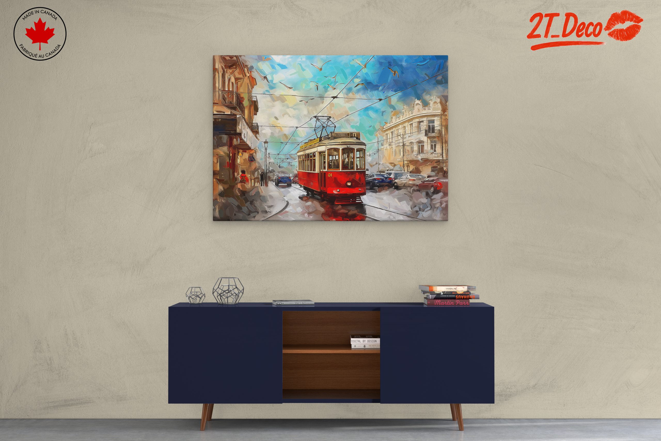 Vibrant City Tram Scene Art - Image 3
