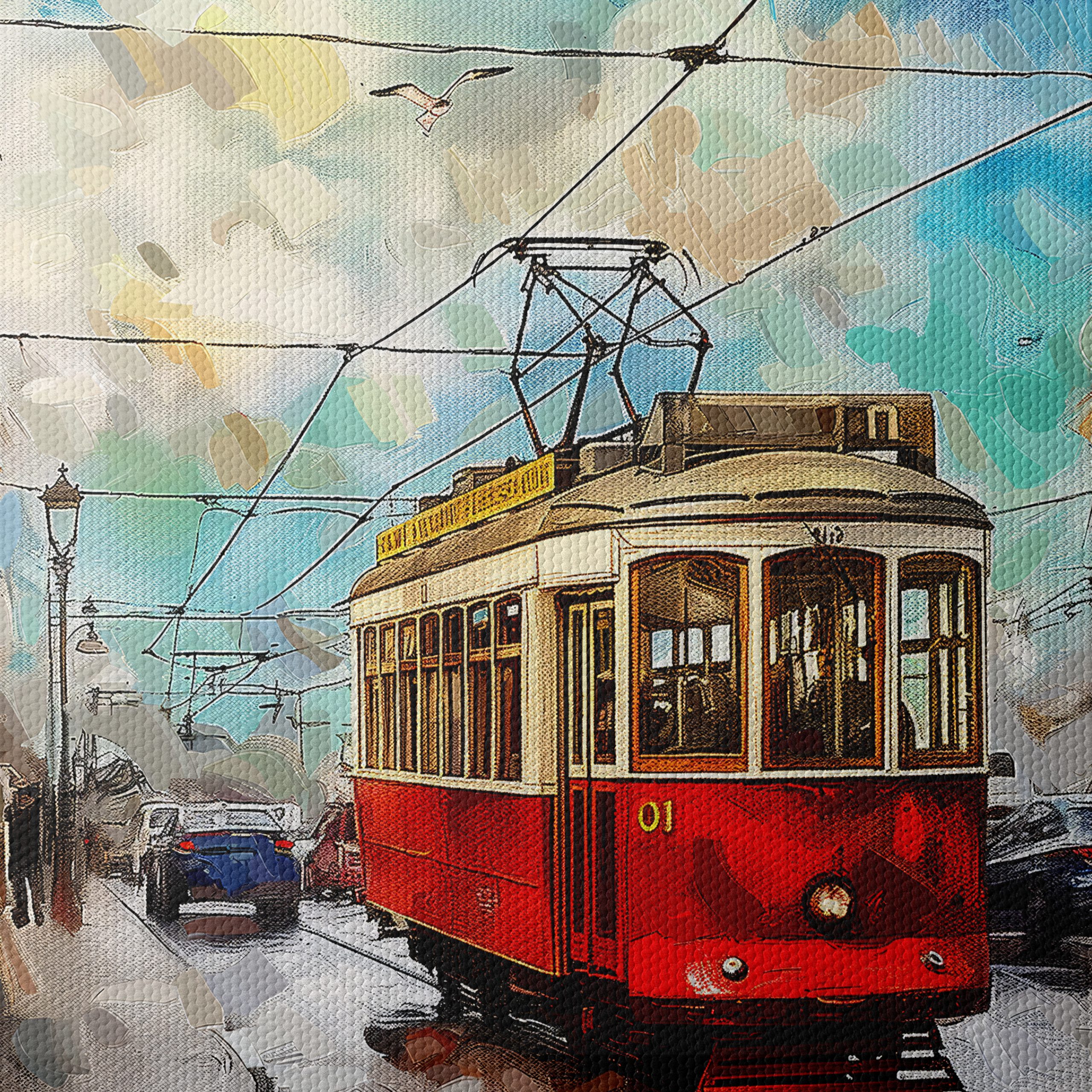 Vibrant City Tram Scene Art - Image 4