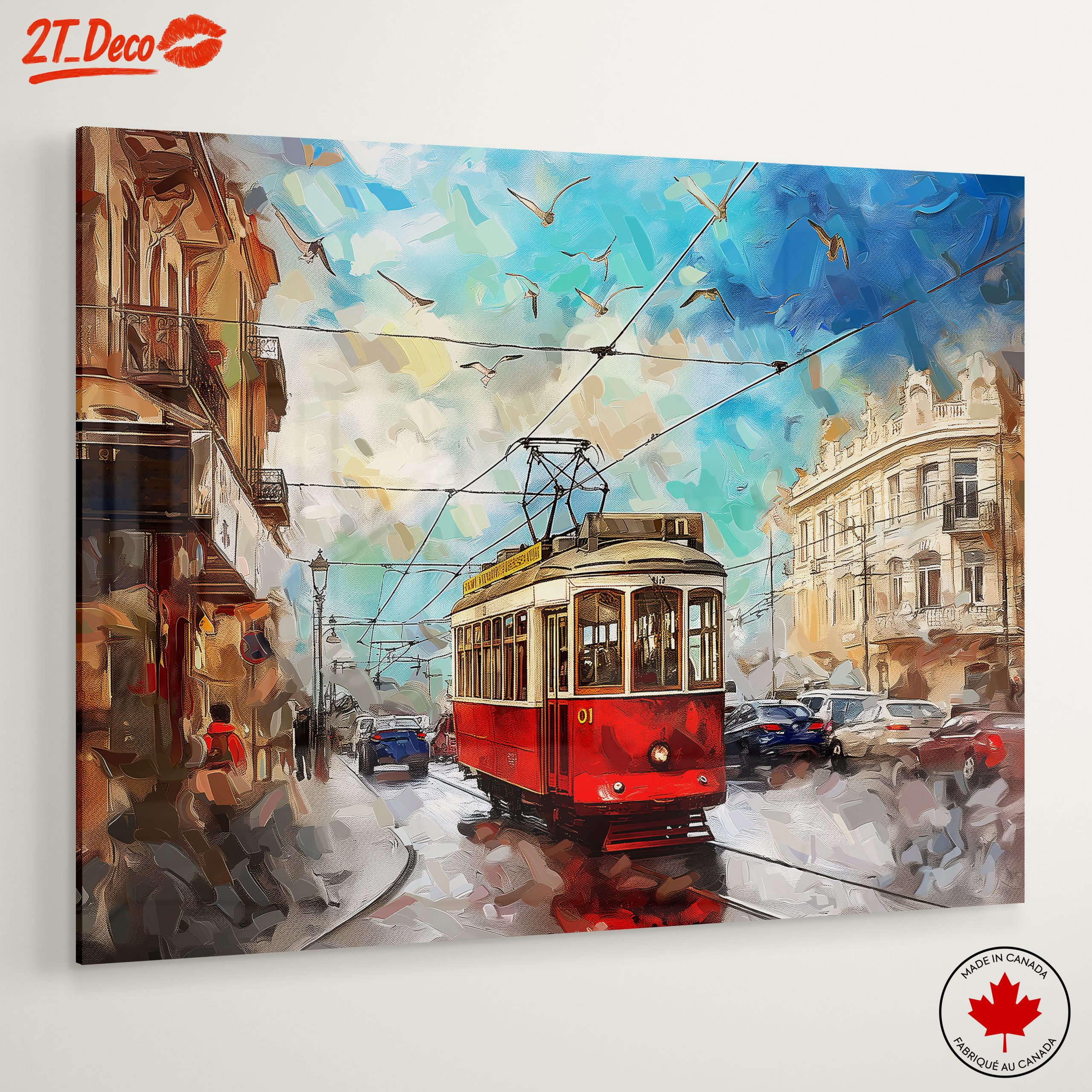 Vibrant City Tram Scene Art - Image 6