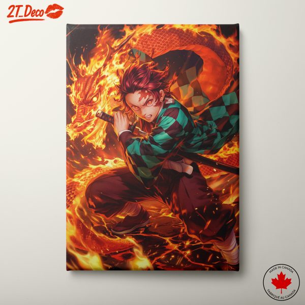 Demon Slayer Animated Art Featuring Fiery Battle Scene