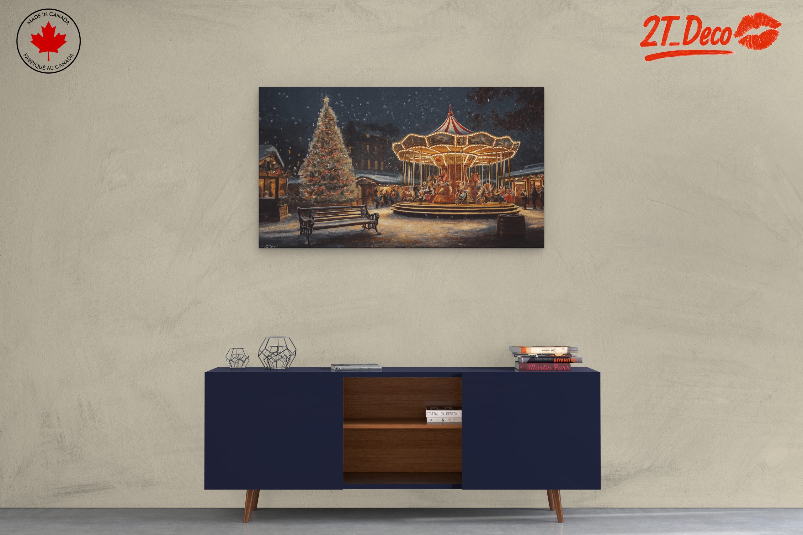Festive Winter Carousel Scene - Image 3